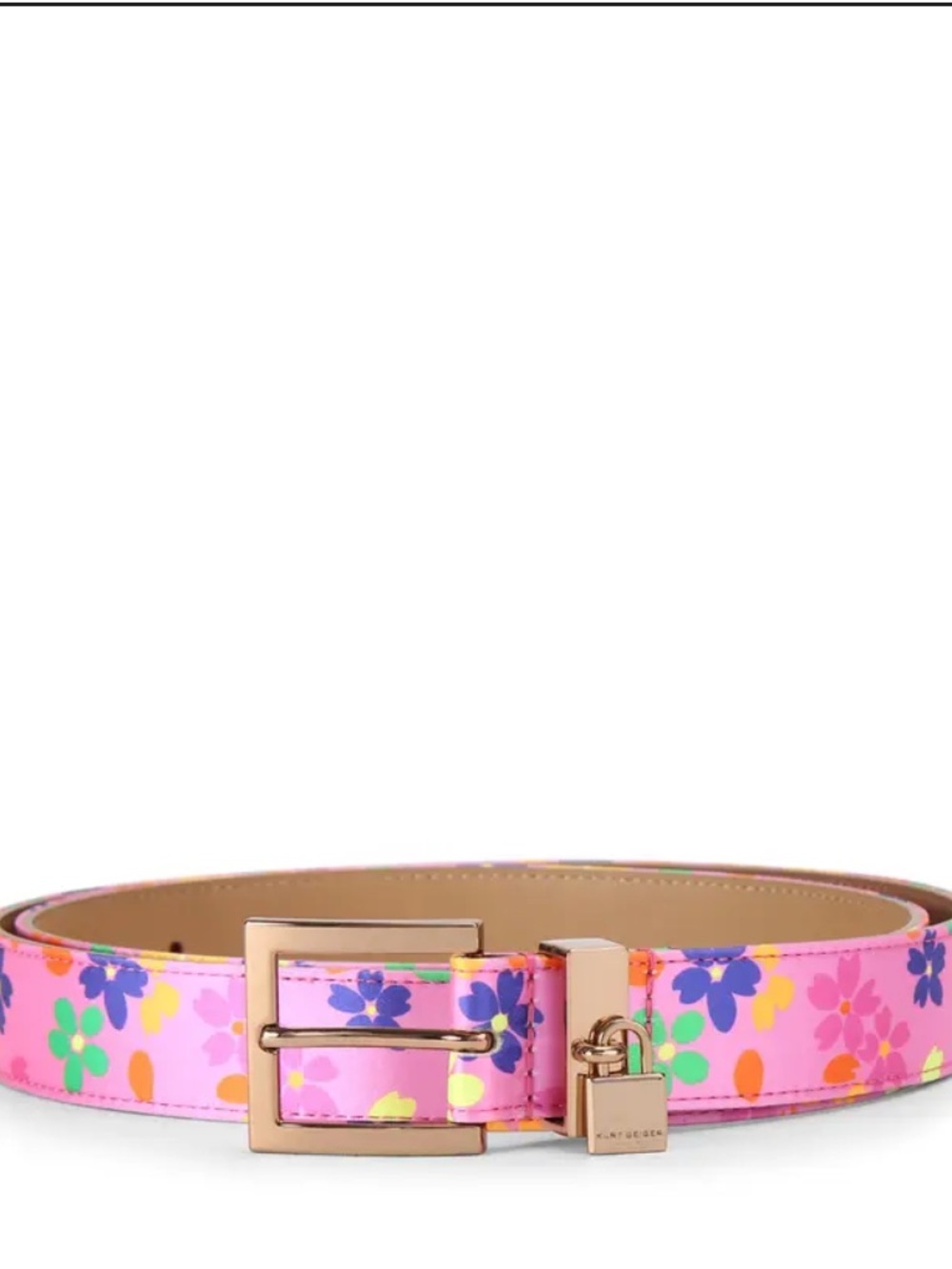 Kurt Geiger Women’s Brixston 30 Floral Print Belt w/ Gold Mono lock Hardware NWT
